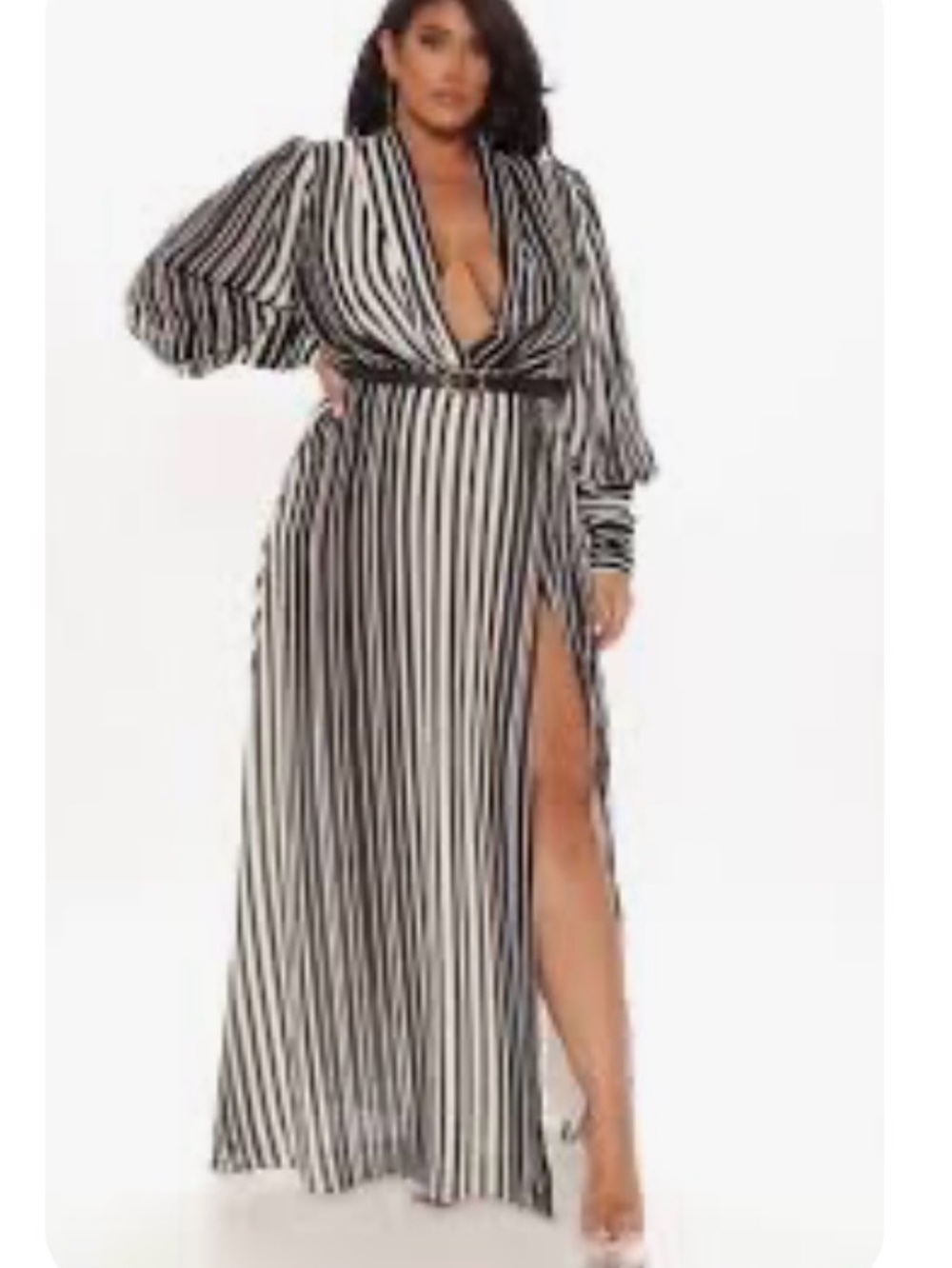 Fashion Nova Black & White Vertical Stripe Maxi Dress - Picture 2 of 2
